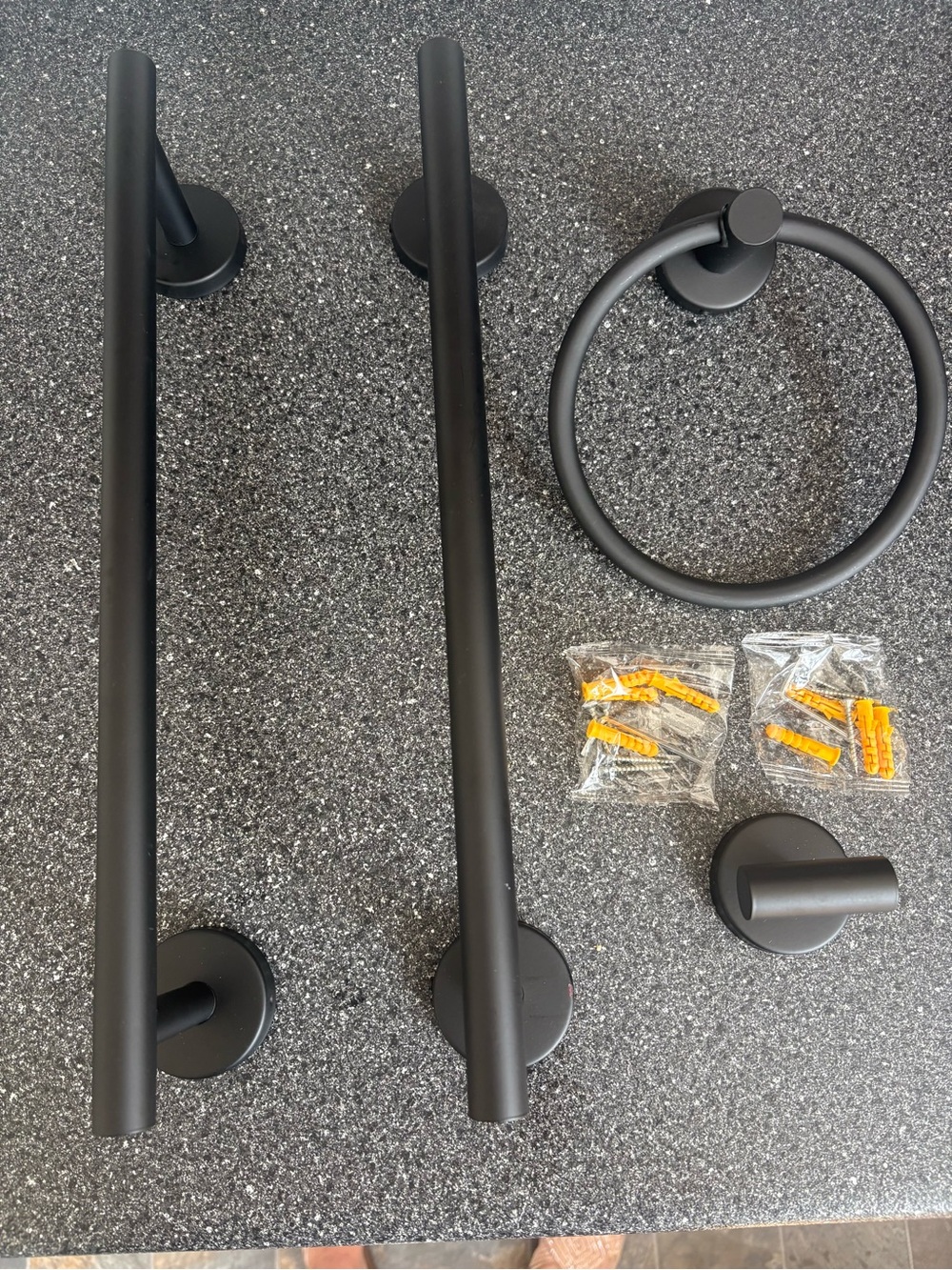 New in box Matte Black Bathroom Hardware Set - Towel Bar, Towel Ring & Robe Hook